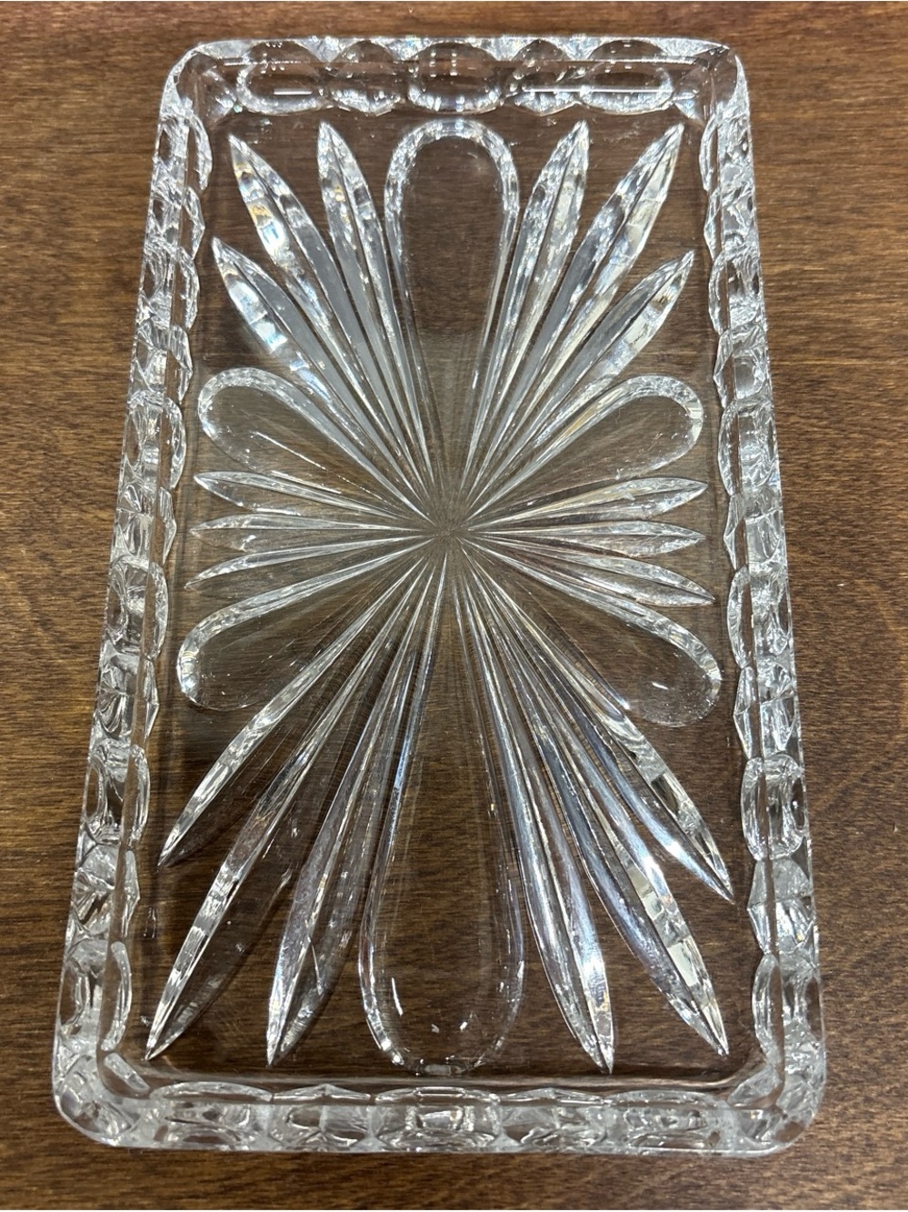 Cut Glass Rectangular Trinket Tray - Clear